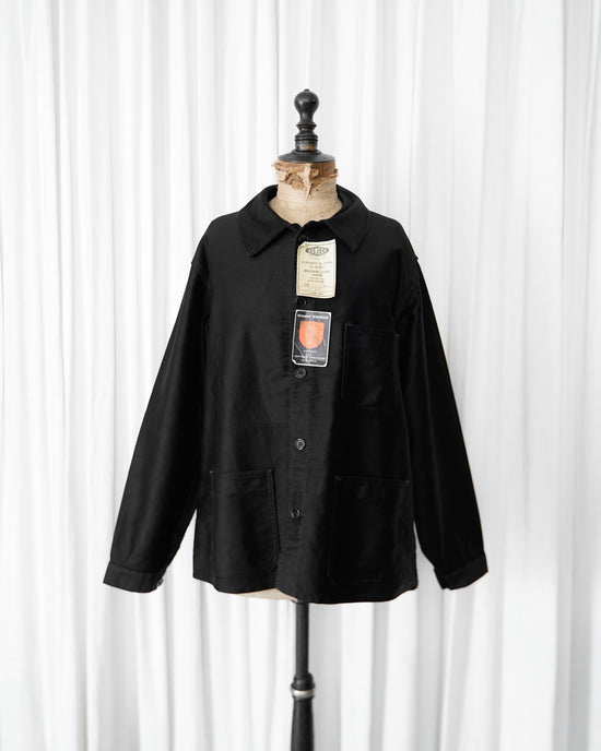 French Vintage "KONECO" Black moleskin work Jacket size 50 "Dead Stock"