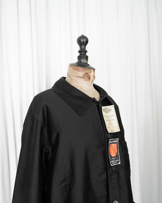 French Vintage "KONECO" Black moleskin work Jacket size 50 "Dead Stock"