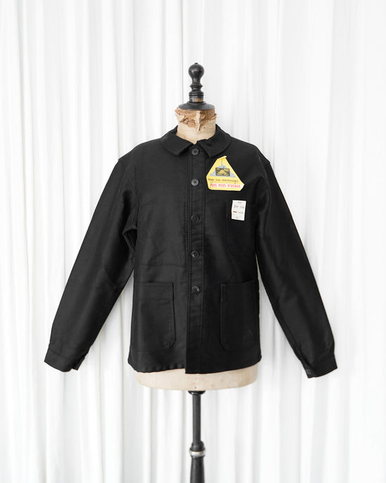 French Vintage "Mont Saint Michel" Black moleskin work Jacket size 48 "Dead Stock"