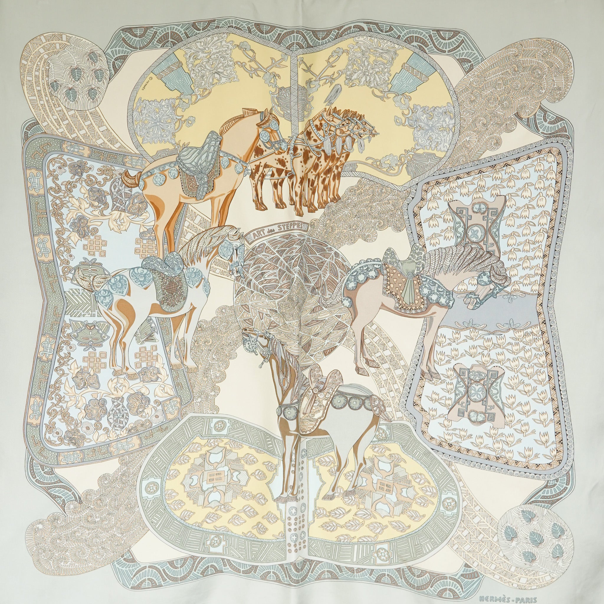 HERMESスカーフ　（カレ90 ART des STEPPES）　TO.226 HERMESスカーフ （カレ90 ART des STEPPES） TO.226 - メルカリ