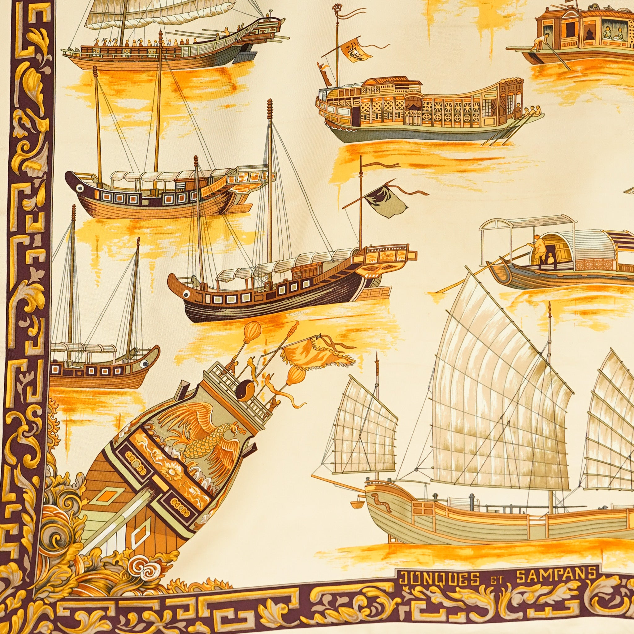 エルメス　HERMES カレ　スカーフ　junques et sampans HERMES カレ90 