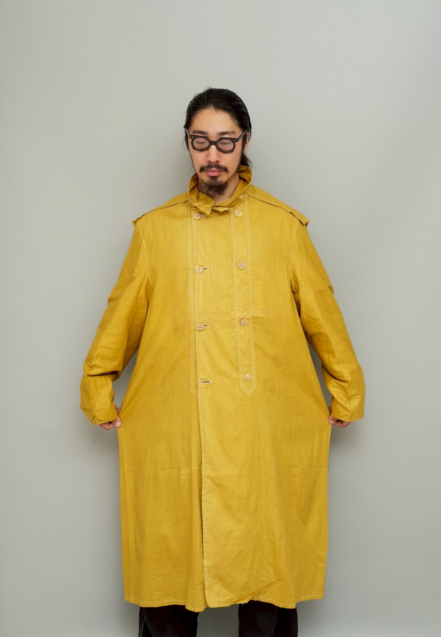 1910~1920's French Vintage Cotton Linen Duster coat with Chin