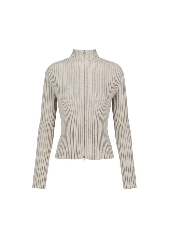 AMOMENTO ribbed high neck zip up
