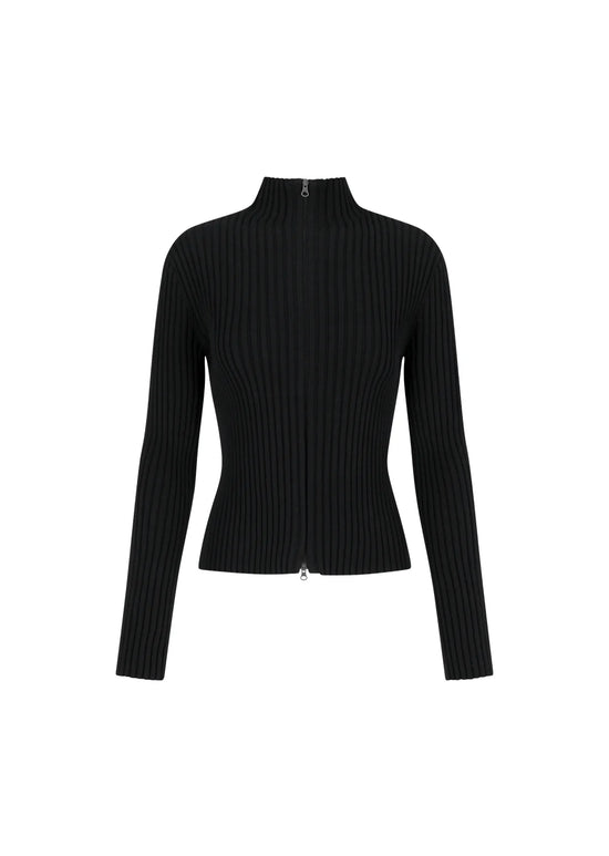 AMOMENTO ribbed high neck zip up