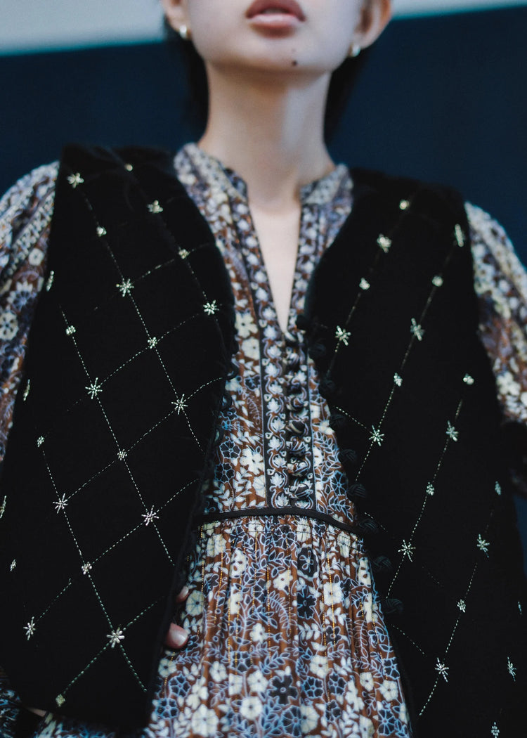 Sara mallika Cotton Jacquard Flower Print Yoke Dress – Maison ma